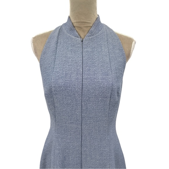Akris Punto Textured Zip-Front Sleeveless Fit & Flare Dress -Steel Blue - Size 8 - Picture 3 of 11